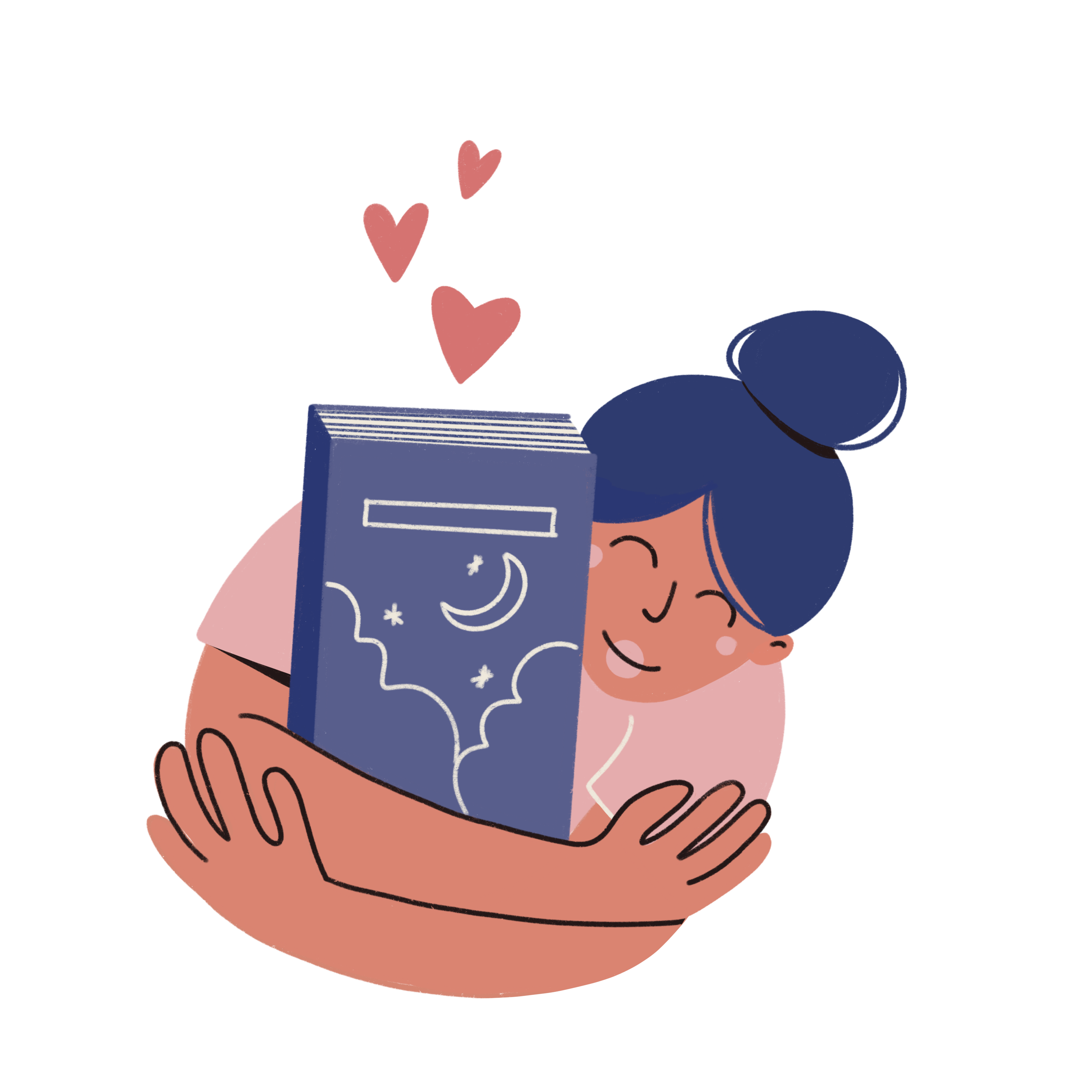 Illustration av en kvinna som kramar en bok