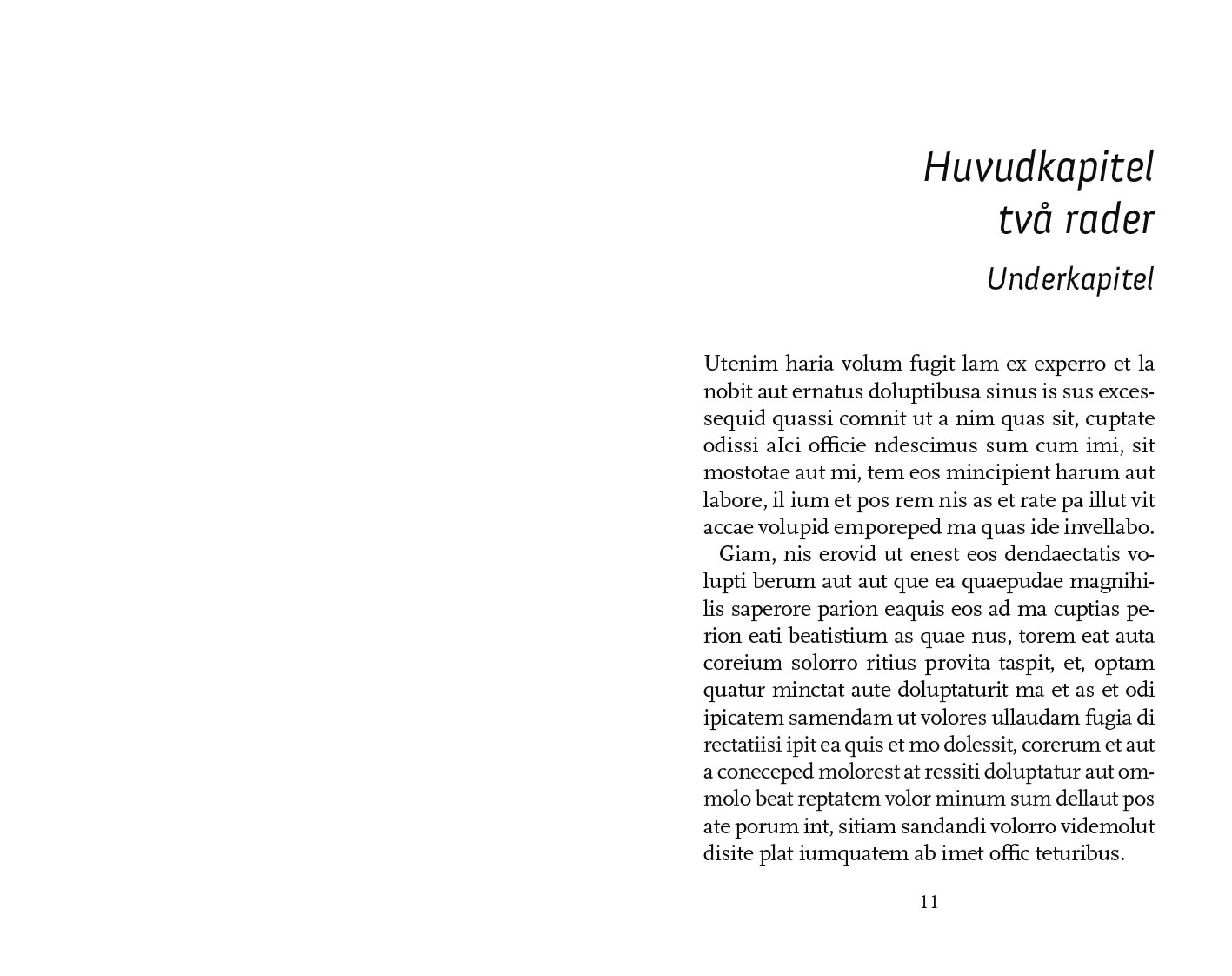 Exempel kapitel sida design skönlitteratur special variant modern